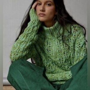 Urban Outfitters BDG Killian Quarter-Zip Pointelle Green Knit Sweater Sz M NWOT